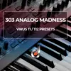 Virus TI synthesizer keyboard with 303 Analog Madness preset pack interface, featuring modern music production tools for electronic sounds