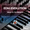 EDM Evolution Vol. 4 cover showing Access Virus TI/TI2 synthesizer keyboard and knobs; presets sound pack for EDM producers.