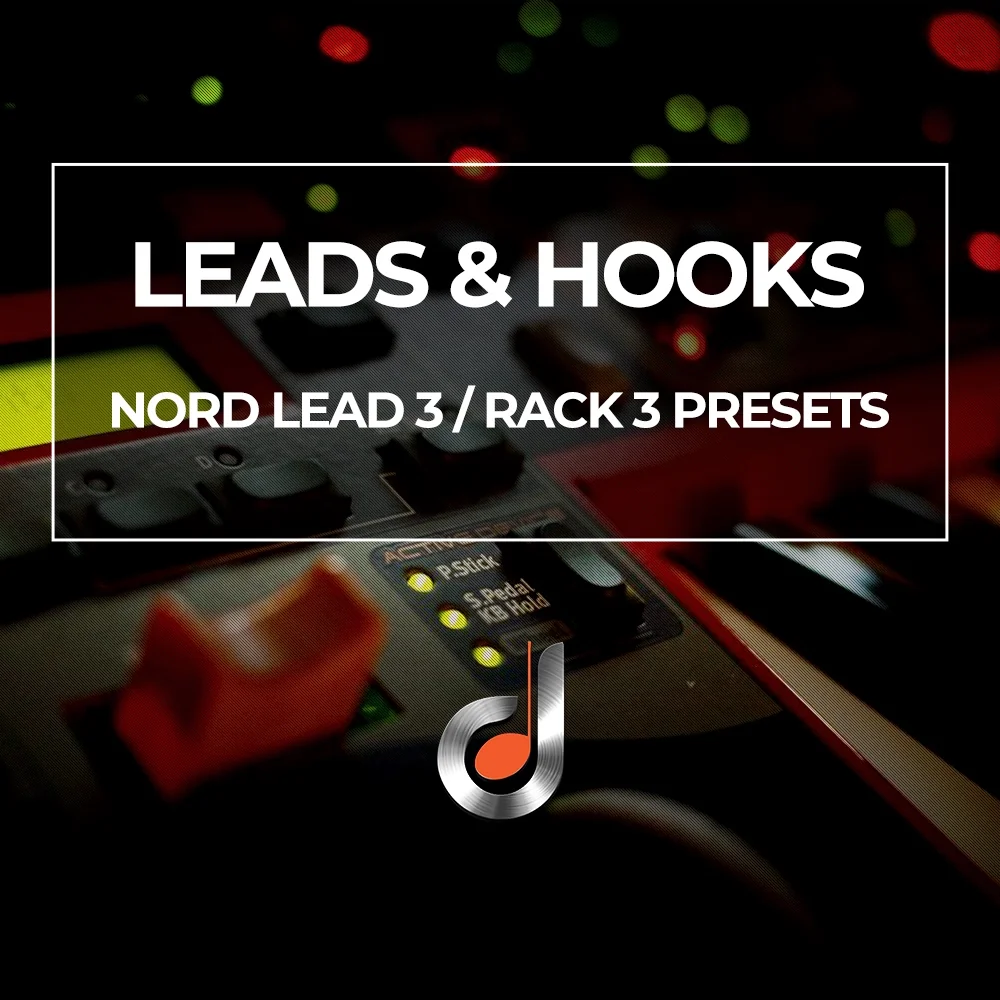 Nord Lead 3 and Rack 3 synthesizer presets pack cover featuring 'Leads & Hooks' electronic music sounds