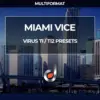 Miami city skyline background showcasing DUSTONS Miami Vice Virus TI/T12 presets in multiformat music production cover