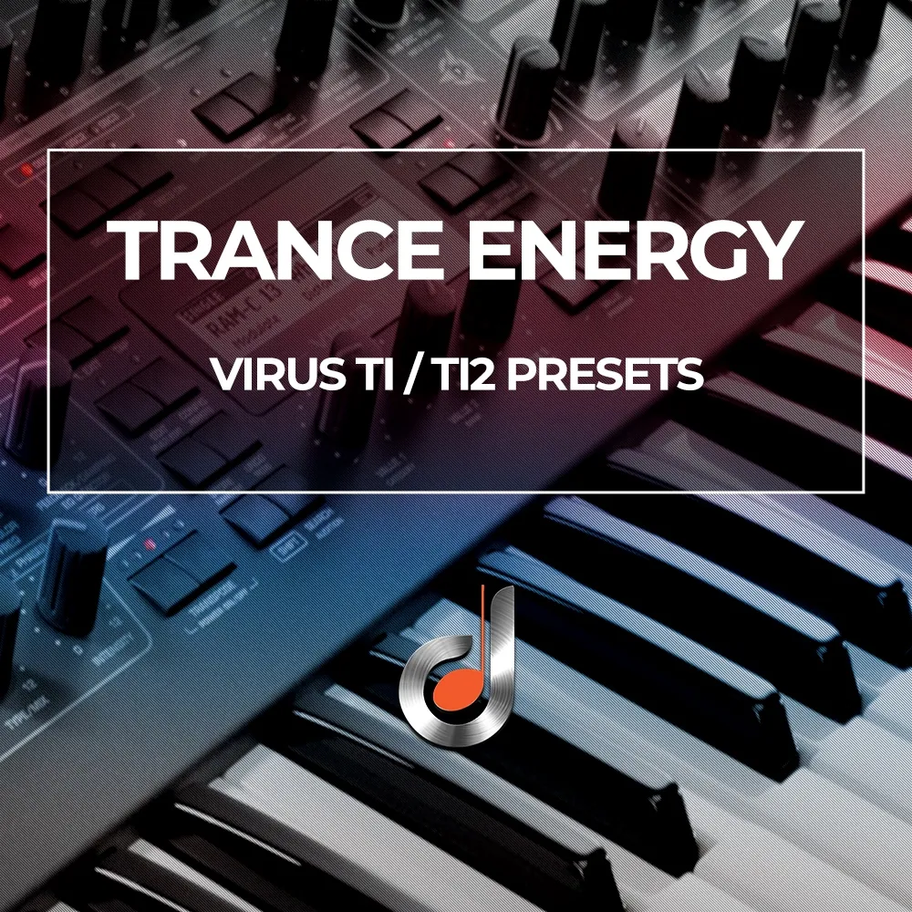Trance Energy Virus TI2 and TI sound preset pack cover featuring synthesizer keyboard and modern branding.