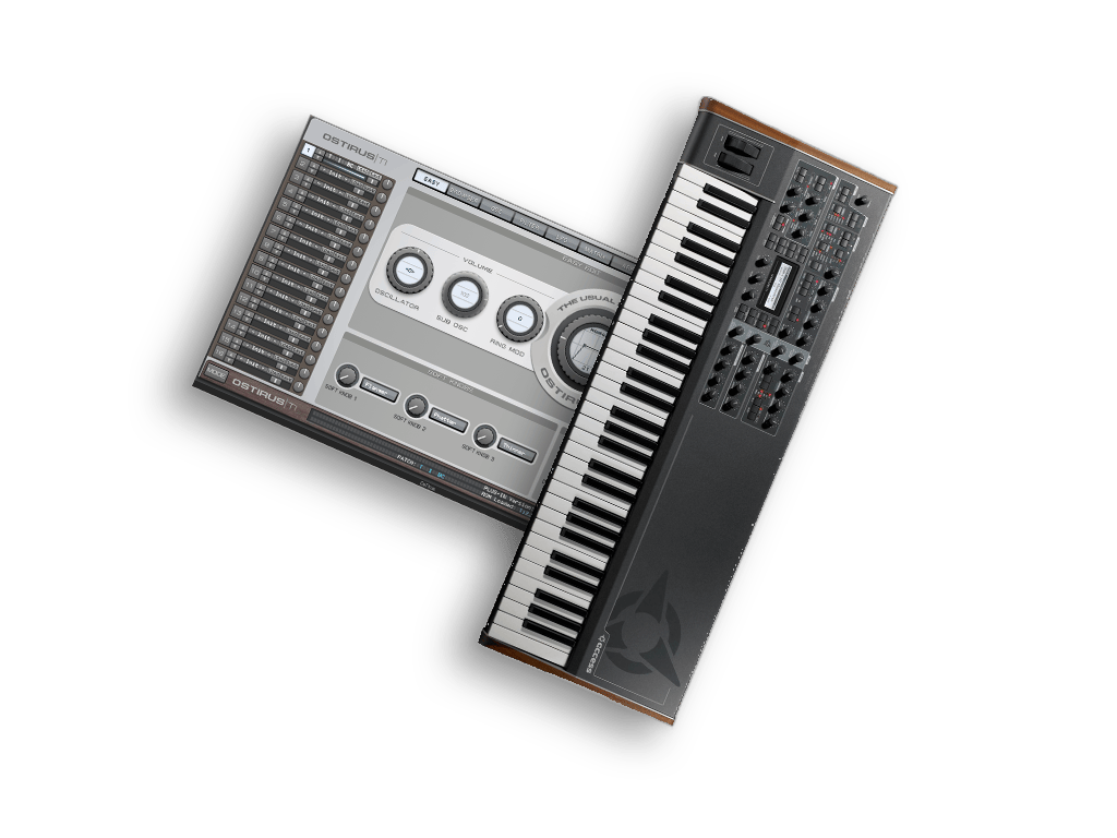 Synthesizer Virus TI keyboard with virtual Ostirus plugin interface for professional music production
