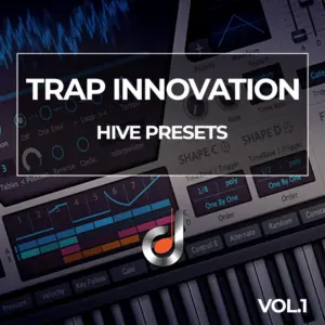 Trap Innovation Vol.1 Hive Presets cover with digital synthesizer interface and waveform graphics