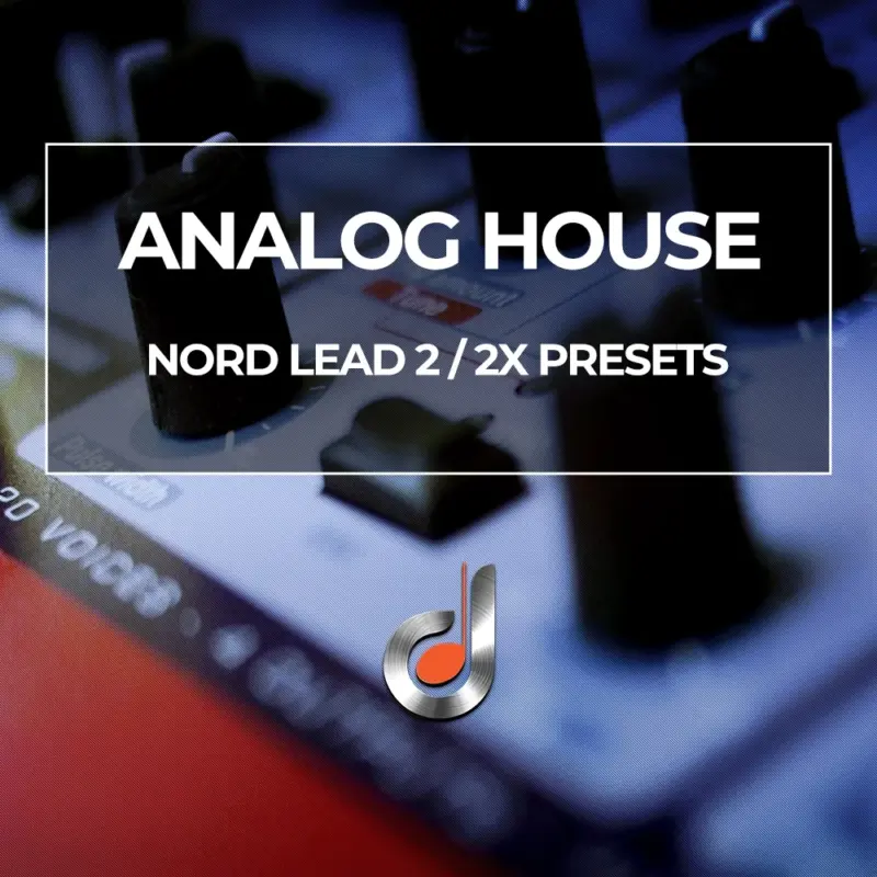 Analog House Nord Lead 2 and 2X synth presets cover, showcasing close-up photo of red synthesizer knobs and controls