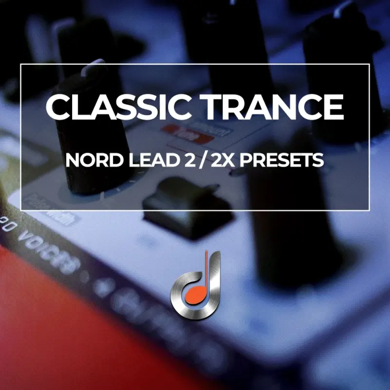 Classic Trance Nord Lead 2 and 2X synthesizer presets cover featuring close-up knobs and controls for electronic music production