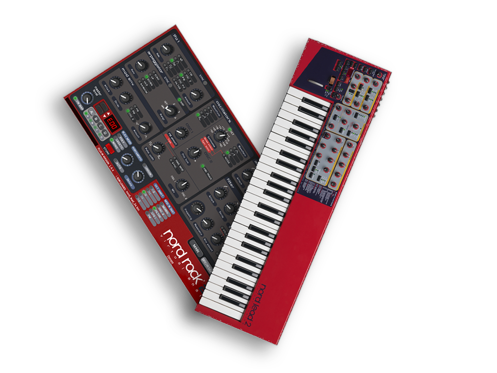 Red Nord synthesizers including Clavia Nord Lead 2 and Nodal Red 2x digital analog synths