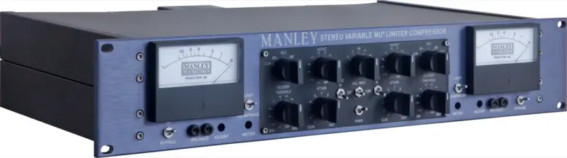 Manley Stereo Variable MU Limiter Compressor professional audio hardware rack unit with dual analog meters and controls